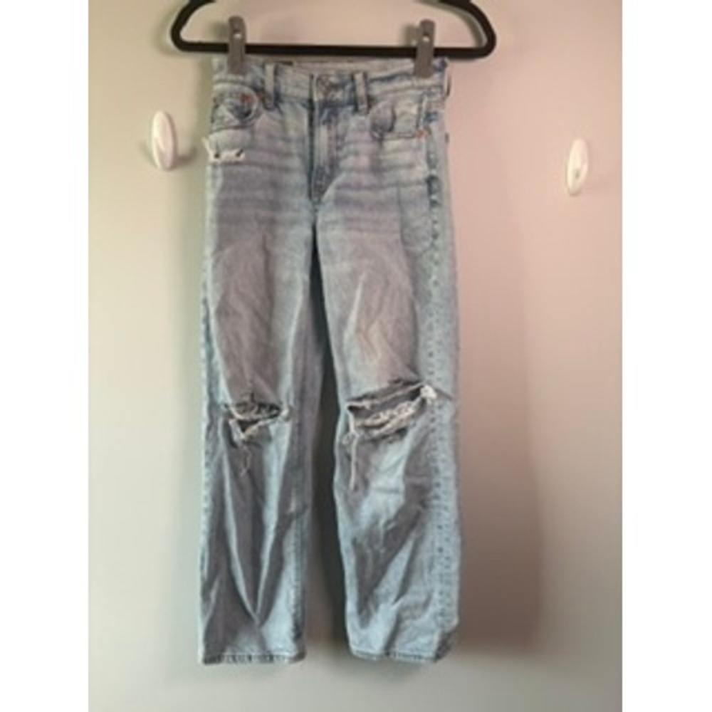 American Eagle Strigid Jeans Women's Size 0 Short Blue Distressed High Rise